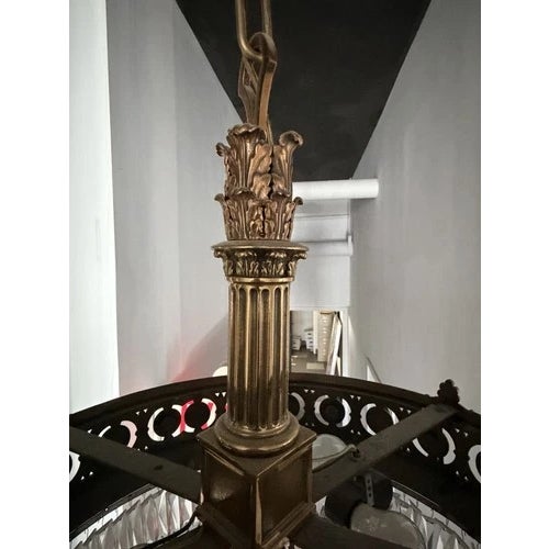 1910s Antique Beaux Arts Bronze Crystal Basket Four Light Chandelier Rewired For Sale - Image 5 of 10