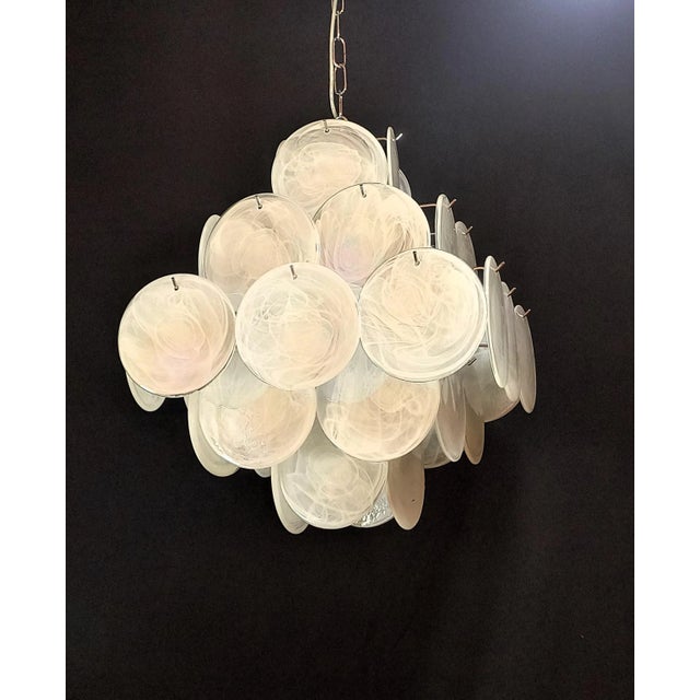 Vintage Handmade Square Iridescent Alabaster Murano Glass Discs Chandelier, 1981 For Sale - Image 3 of 10