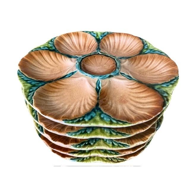 Ceramic Late 19th Century Sarreguemines Majolica Seaweed and Shell Barbotine Oyster Plate - Sold Individually For Sale - Image 7 of 10