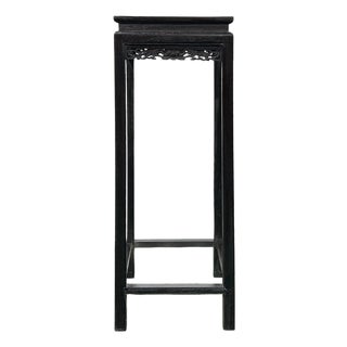 Black Square Golden Chinese Engravement Tall Plant Stand Pedestal Table For Sale