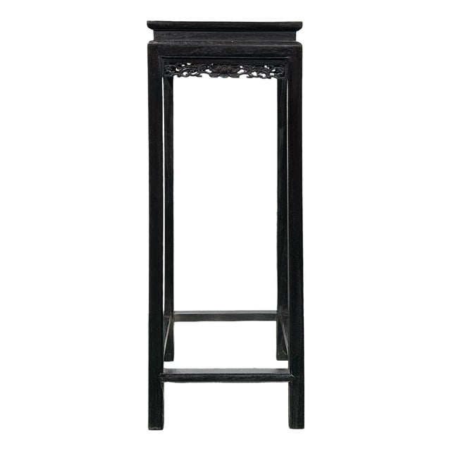 Black Square Golden Chinese Engravement Tall Plant Stand Pedestal Table For Sale