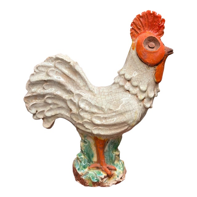 A Rare Art Deco Porcelain Rooster Sculpture by Marjolaine & Luc Lanel For Sale