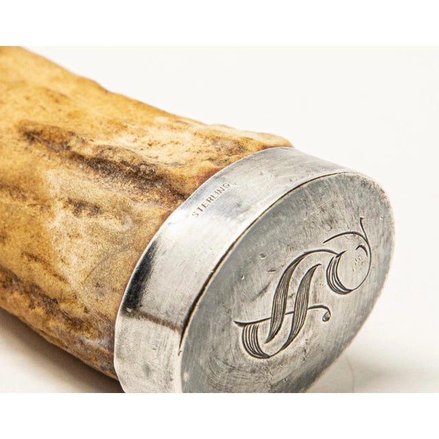 Rustic Mid 20th Century Sterling Silver and Antler Handle Carving Set- 2 Pieces For Sale - Image 3 of 13