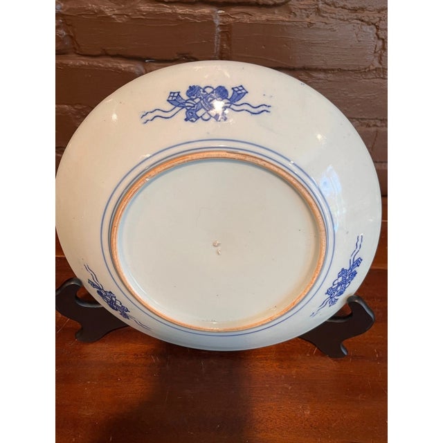 Chinese Antique Chinese Blue & White Porcelain Charger 12" Landscape Plate For Sale - Image 3 of 6
