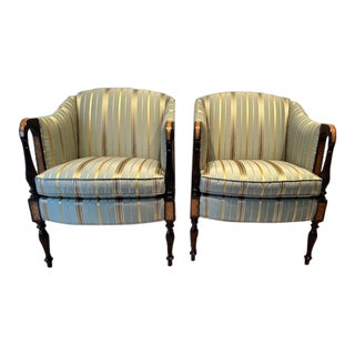 Stickley Monroe Place Mahogany Upholstered Club/Sheraton Chairs - Set of 2 For Sale