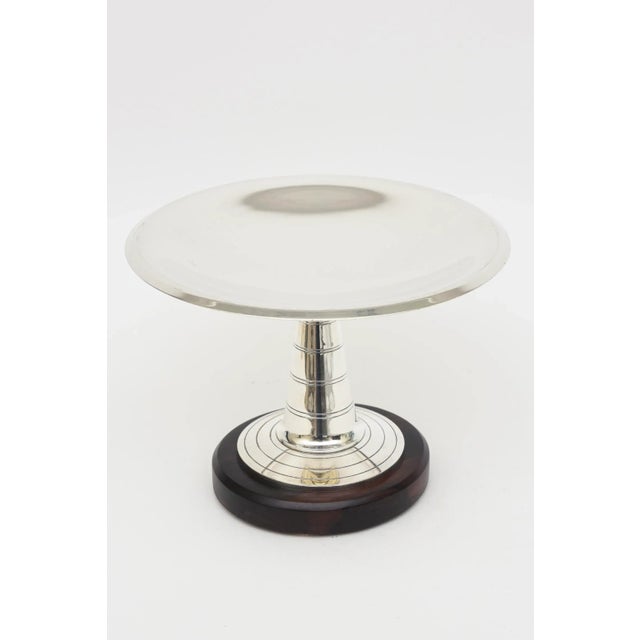 This stunning, elegant and substantial vintage French Art deco silver-plate and rosewood base pedestal bowl or serving...