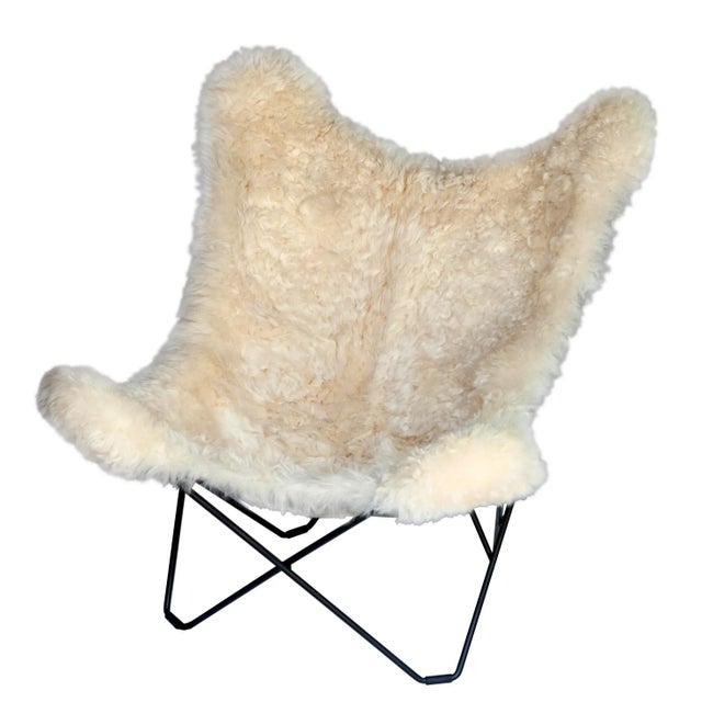 2010s Pr. Vintage Cuero Butterfly Chairs W/Shearling Covered Seats For Sale - Image 5 of 8