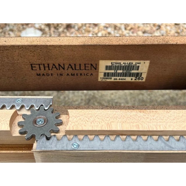 Ethan Allen Mixed Wood Inlaid Round Dining Table With Leaf. American. Made For Sale In Washington DC - Image 6 of 10