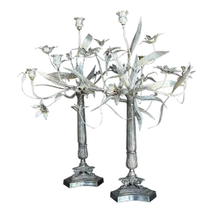 Vintage Boho Silver Floral Candelabras - a Pair