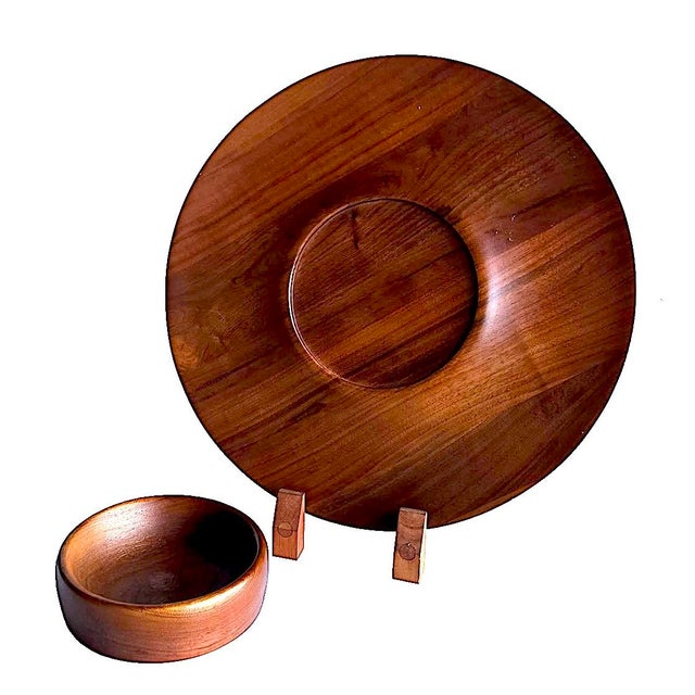 Offered is a stunning hand turned walnut wood chip and dip set made in the early 1960s. At first we thought this was a...