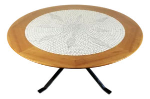 Large Round Mosaic Tile Top Coffee Table, 1960s