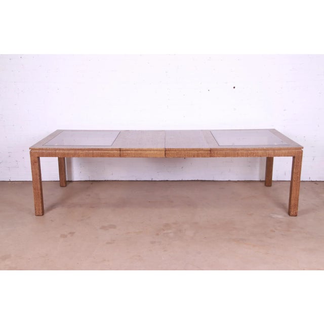 Brown Karl Springer Attributed Mid-Century Modern Lacquered Grasscloth Extension Dining Table, 1970s For Sale - Image 8 of 13