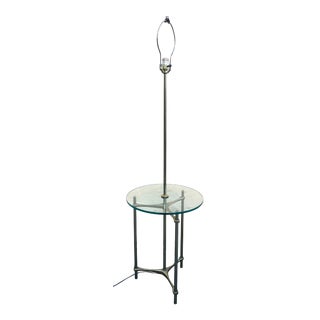 1970s Mid-Century Modern Laurel Brass Glass Tripod Floor Lamp Table For Sale