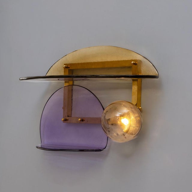 Gold Architectural Sculptural Murano Glass and Brass Wall Sconces, Italy, 2000s, Set of 2 For Sale - Image 8 of 10