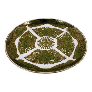 Vintage 10.75" "Gold Imari" Hand-Painted Japanese Porcelain Charger Plate – Green & Gold Motif For Sale