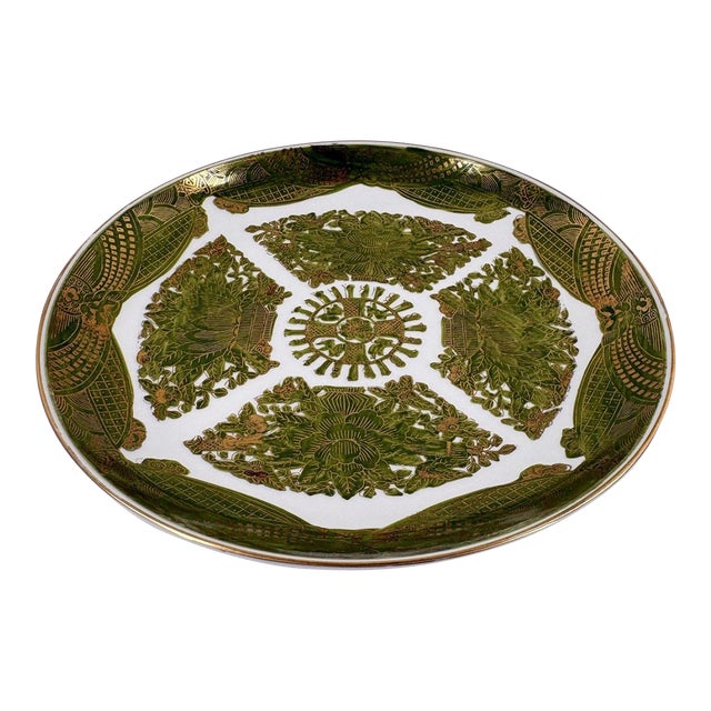 Vintage 10.75" "Gold Imari" Hand-Painted Japanese Porcelain Charger Plate – Green & Gold Motif For Sale