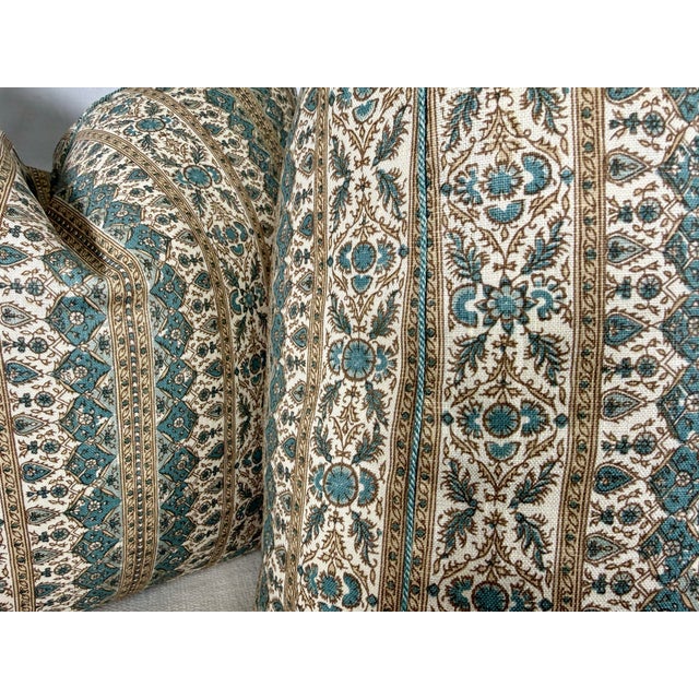 Custom pair of 22" pillows covered in Jasper Fabrics "Jammu" in color hemp. These pillows are corded in a Samuel & Sons...