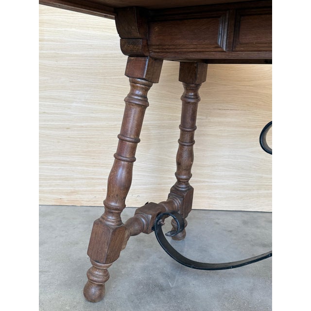 20th Century Spanish Console Fold Out Farm Table with Wood Stretcher For Sale - Image 14 of 18