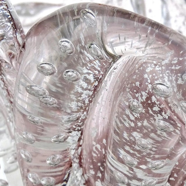 Mid-Century Modern Murano Barovier Toso Vintage Purple Lavender Silver Flecks Italian Art Glass Midcentury Flower Form Bowl For Sale - Image 3 of 6