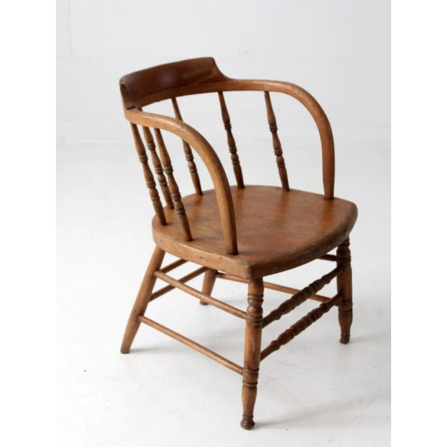 Wood Antique Captain's Chair For Sale - Image 7 of 11