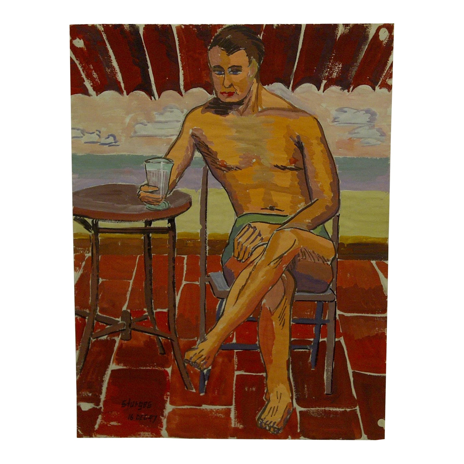 1947 Mid Century Modern Original Painting On Paper Dandy