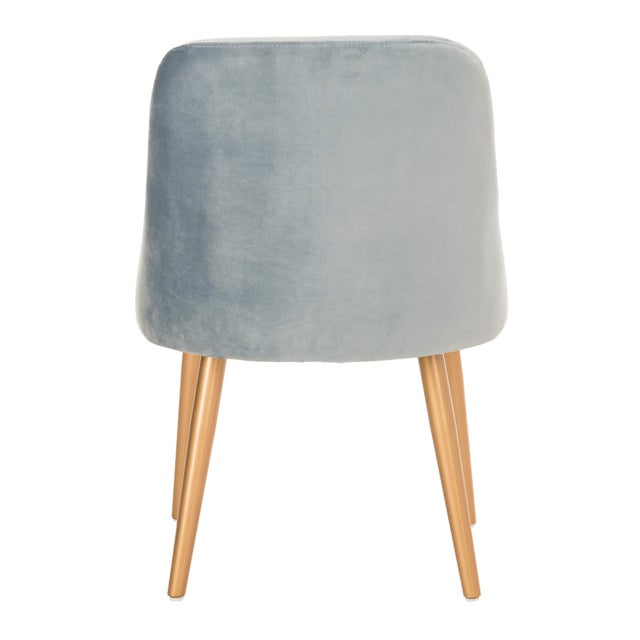 Wood Upholstered Dining Chair in Slate Blue & Gold - a Pair For Sale - Image 7 of 10