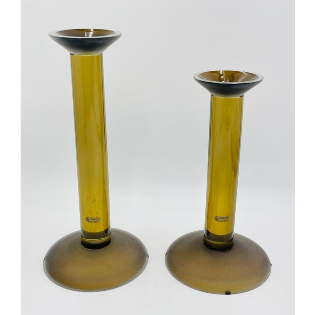 Glass 1980s Pair of Italian Murano Glass Candle Holders by Karl Springer for Seguso, Signed For Sale - Image 7 of 15