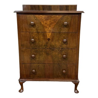 English Chest of Drawers in Walnut Burl and Oak, 1930s For Sale