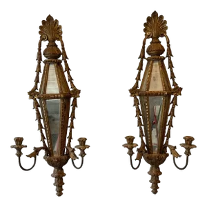 1960s Italian Carved Wood Mirrored Sconces - A Pair