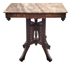 Victorian Eastlake Style Walnut and Marble Top Rolling Center Table