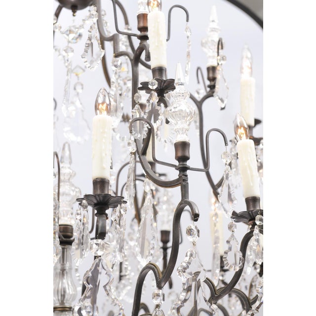 French Early 20th Century XL 18-Light Crystal & Bronze Louis XV Chandelier France For Sale - Image 3 of 14