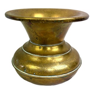 Vintage Early American Brass Cachepot / Planter Vessel – Engraved 1939 For Sale