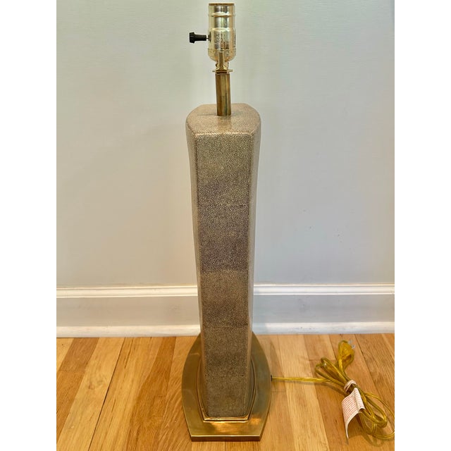 Contemporary 2014 Currey and Company Contemporary Faux Shagreen and Brass Table Lamp For Sale - Image 3 of 10