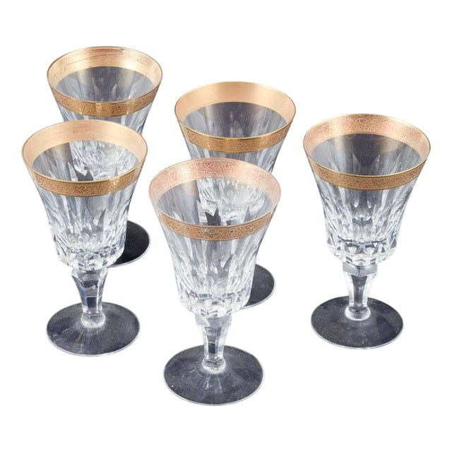 Crystal Glasses with Gilt Rim, Set of 5 For Sale