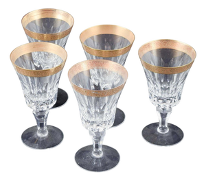 Crystal Glasses with Gilt Rim, Set of 5