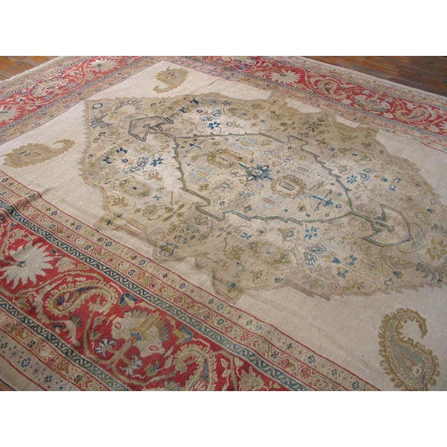 Ivory & Coral Red Color and Expressive Medallion Design Antique Persian Sultanabad Rug For Sale - Image 4 of 6