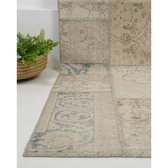 Vintage Beige Patchwork Turkish Runner Rug - Handwoven Boho Carpet For Sale - Image 4 of 11