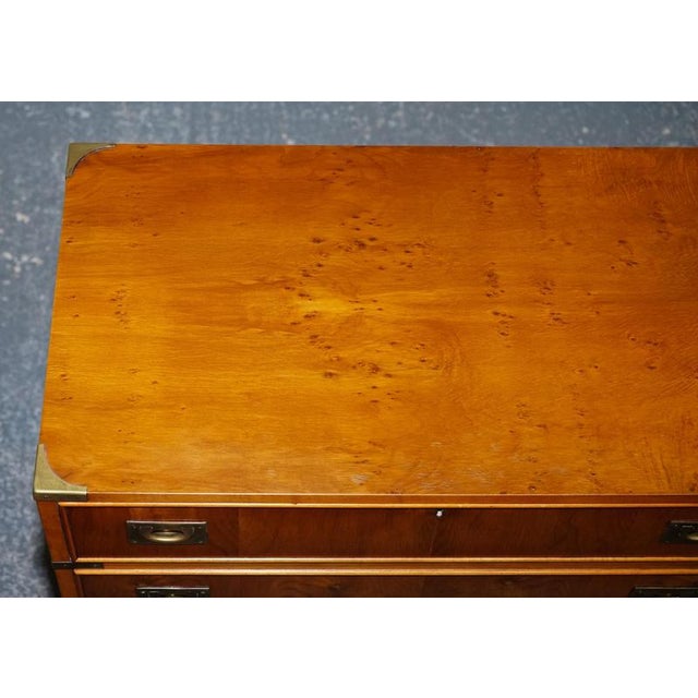 Vintage Military Campaign Yew Wood Secretaire with Brass Handles For Sale - Image 12 of 16