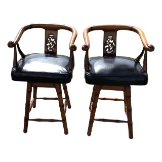 1970s Mid Century Modern Wood Cane Chairs- a Pair For Sale
