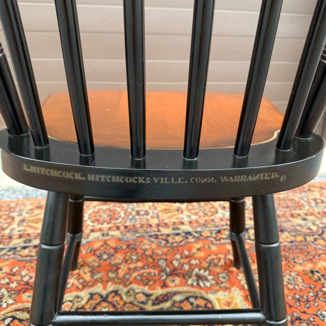 Vintage L. Hitchcock Rustic Country Farmhouse Stenciled Windsor Dining Chair in Black and Maple For Sale - Image 13 of 15