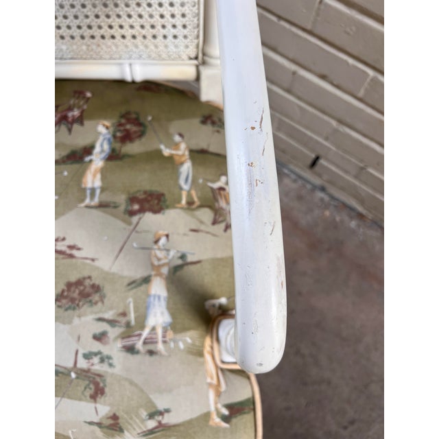 Late 20th Century Faux Bamboo and Cane Backed Armed Side / Accent Chairs in Off White With Upholstered Seat - A Pair For Sale - Image 10 of 12
