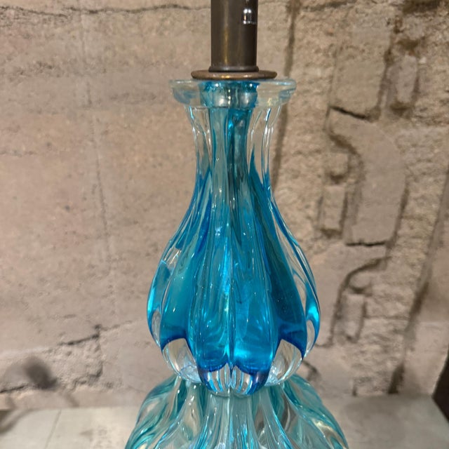 Mid-Century Modern Mid-Century Modern Blue Murano Glass Table Lamps Designed by Segues For Sale - Image 3 of 12