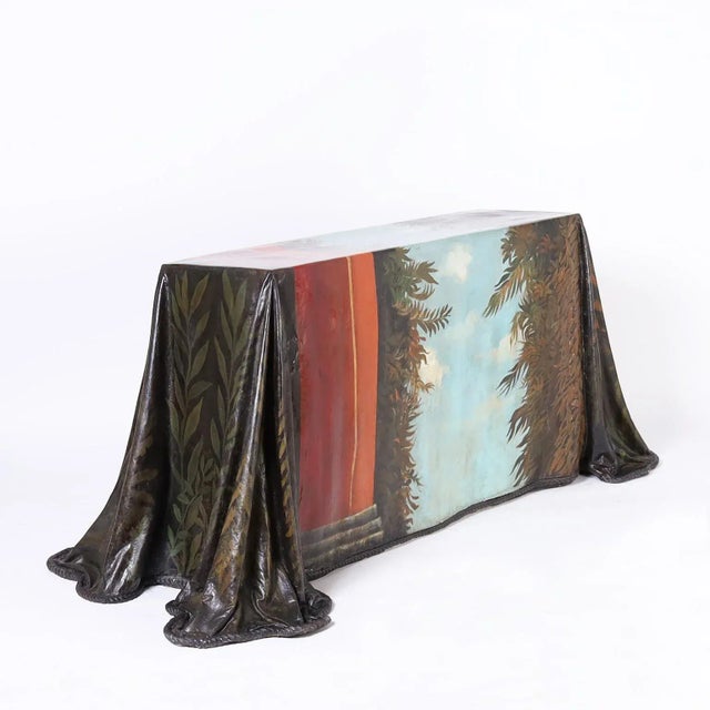Mid Century Ghost Drapery Console With Painted Leopard by Reginald Baxter For Sale - Image 4 of 11