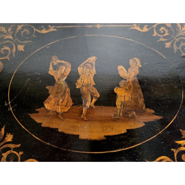 Black Sorrento Marquetry Box with a Medallion Scene of Three Dancers For Sale - Image 8 of 10