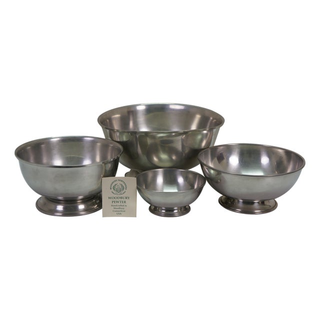 4 Vintage Woodbury Pewter Paul Revere Nesting Serving Bowls 6" to 11" For Sale
