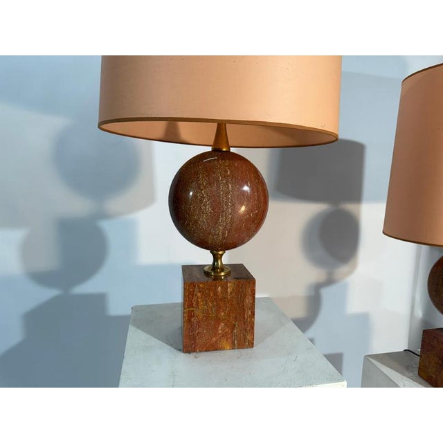 Red Travertine and Brass Lamps from Philippe Barbier, 1970s, Set of 2 For Sale - Image 11 of 13