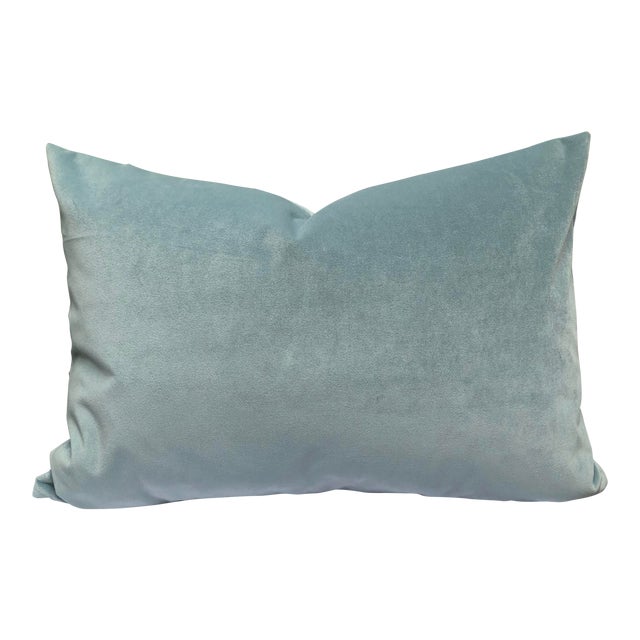 Dusty Cornflower Blue Velvet Feather Down Accent Pillow, Custom Made