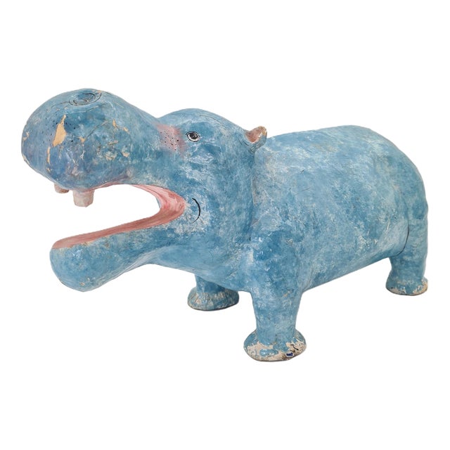 Large Vintage Papier-Mâché Hippopotamus Figurine, 1970s For Sale