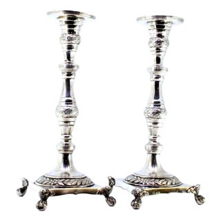 Silver Candlesticks with Turned Stems, Set of 2 For Sale