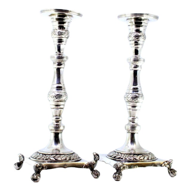 Silver Candlesticks with Turned Stems, Set of 2 For Sale